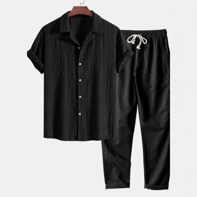 Lapel Casual Short-sleeved Shirt Digital Printing Comfortable Trousers Suit