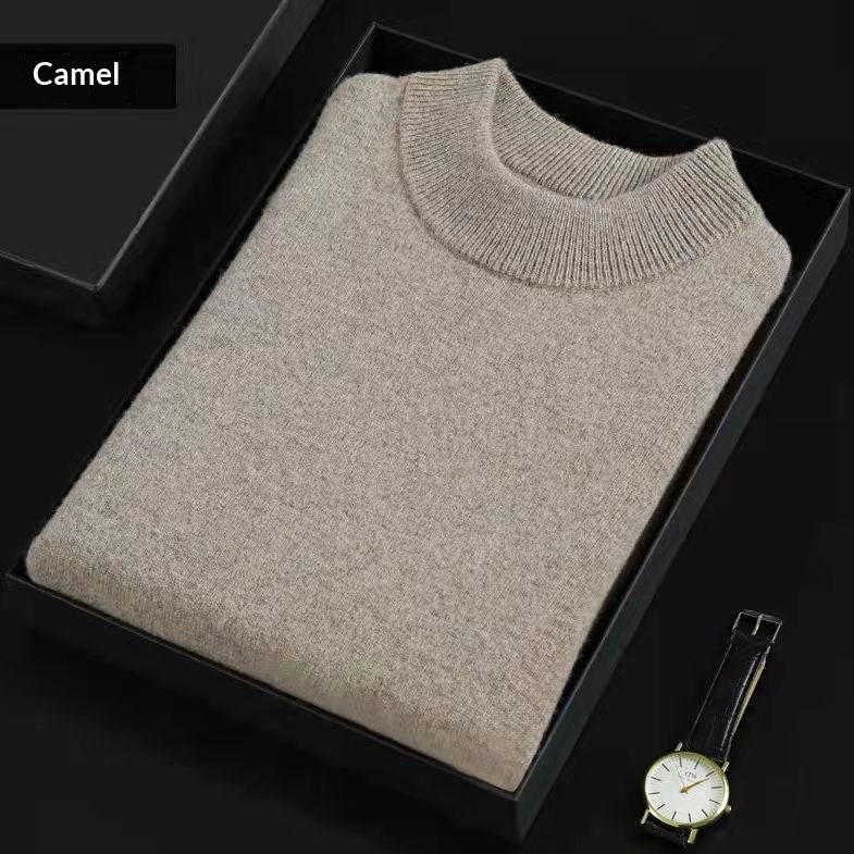 Solid Color Semi High Neck Wool Sweater