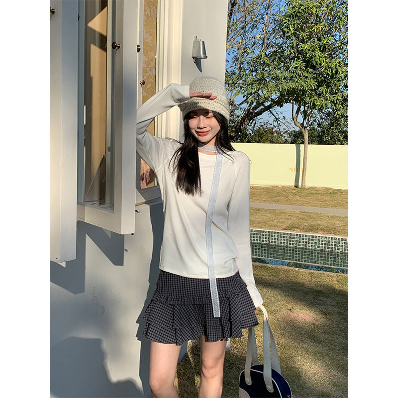 Korean-style Color-block Patchwork Pleated Skirt