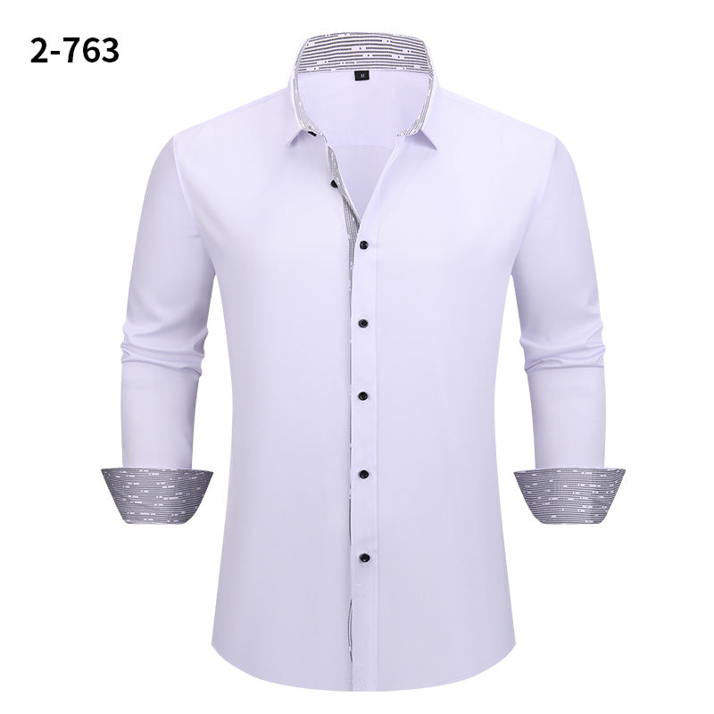 Men's Four-way Stretch Long-sleeved Shirt Color-blocking Business Casual