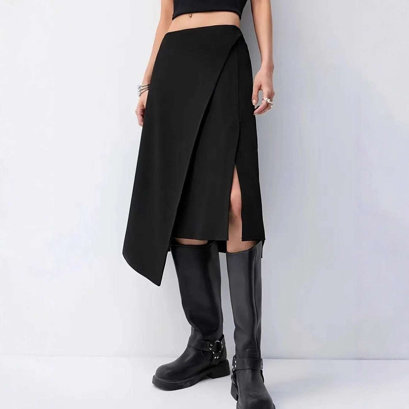 Womens High-Waisted Irregular-Slit Skirt