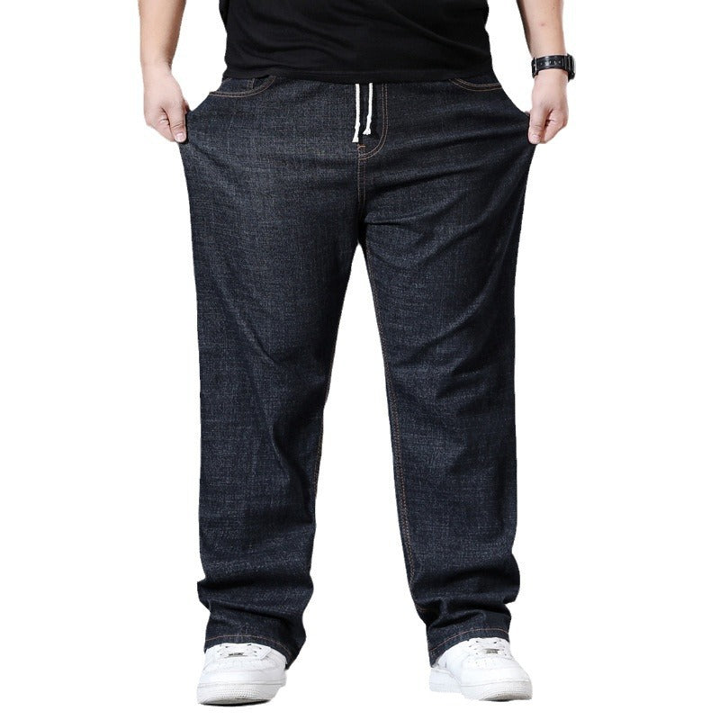 Loose-fit Straight-leg Plus-size Mens Baggy Pants With Elastic Waist