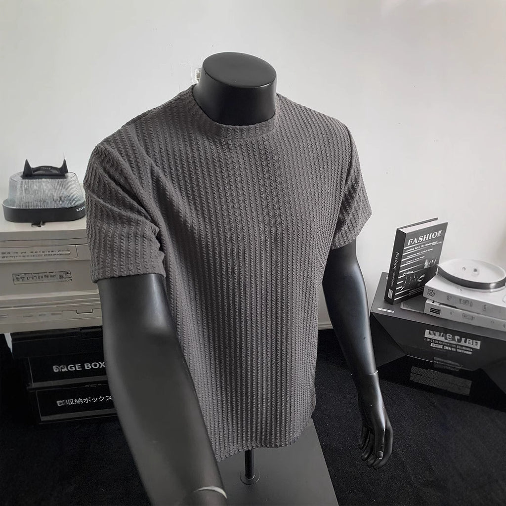 Mens Summer Black Striped Knitted Short-Sleeve Top