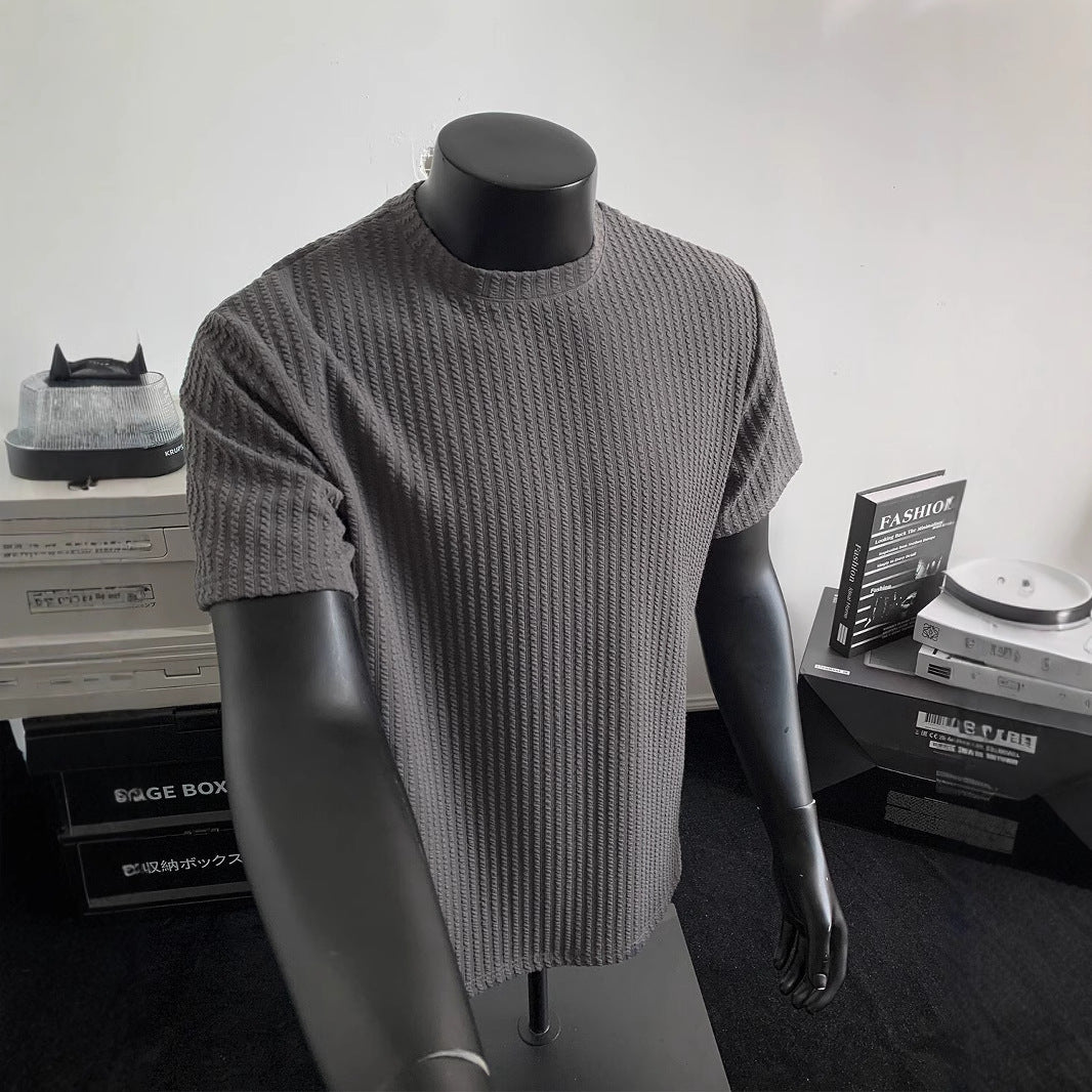 Mens Summer Black Striped Knitted Short-Sleeve Top