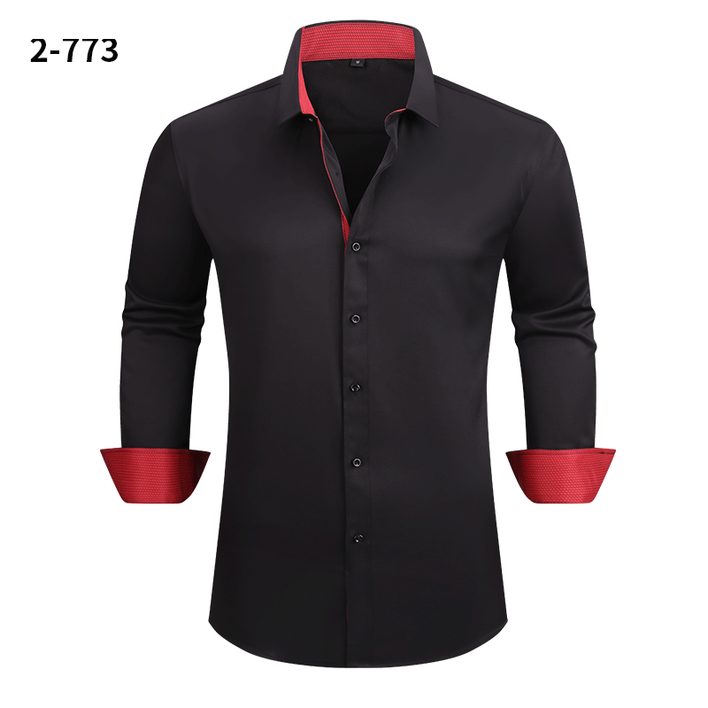Men's Four-way Stretch Long-sleeved Shirt Color-blocking Business Casual