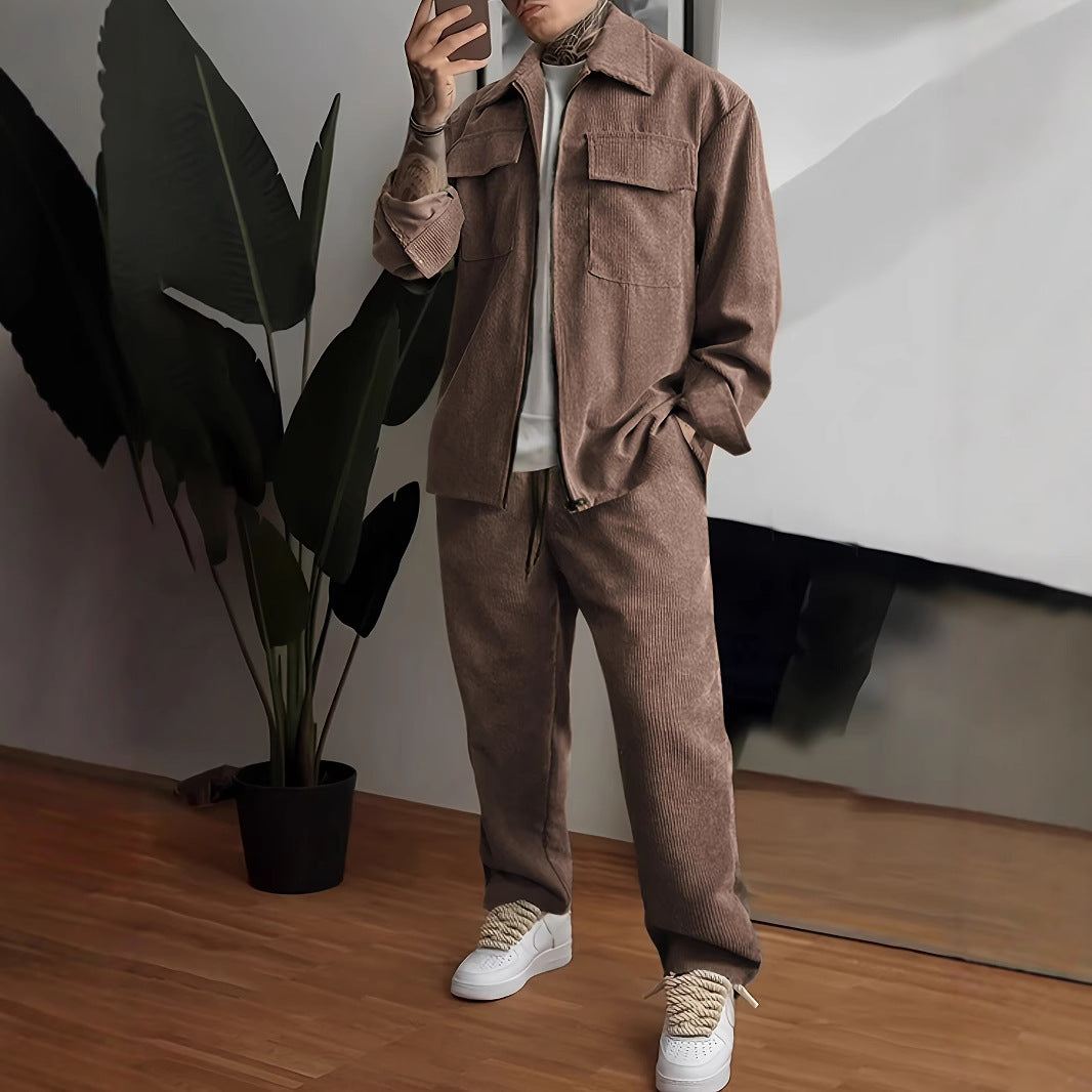 Men's Long Sleeve Lapel Shirt Trousers Suit