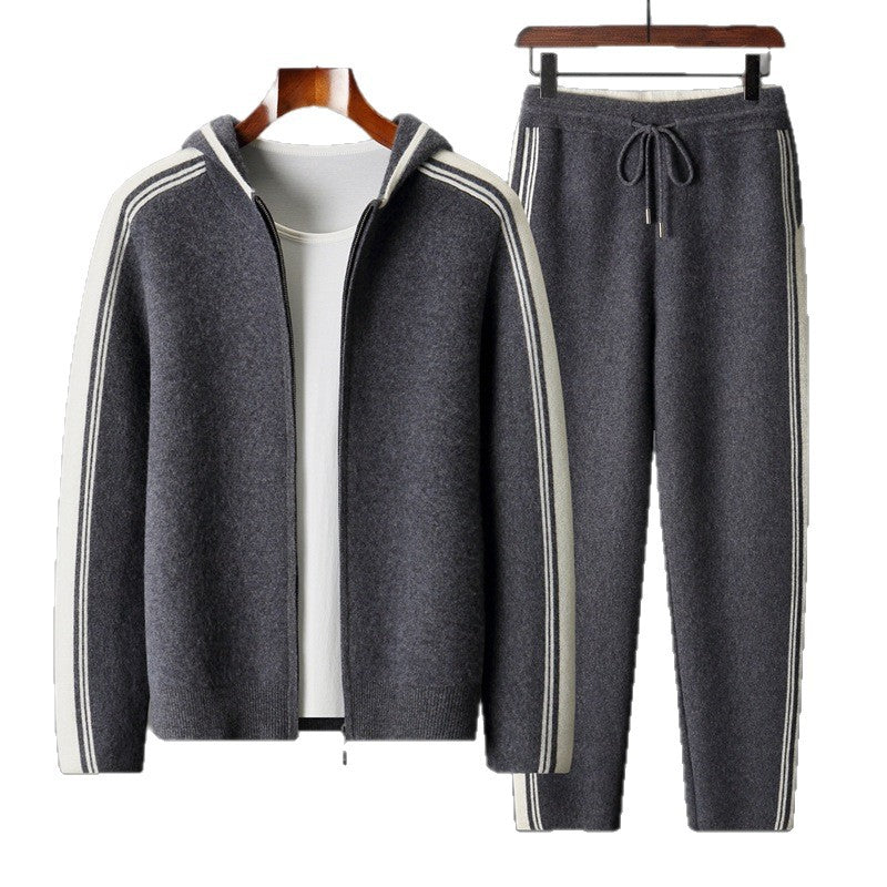 Men's Cardigan Hooded Color Matching Suit