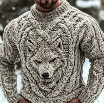 Mens Loose-Fit Long-Sleeve Pullover Hoodie With A Crew Neck And Printed Design