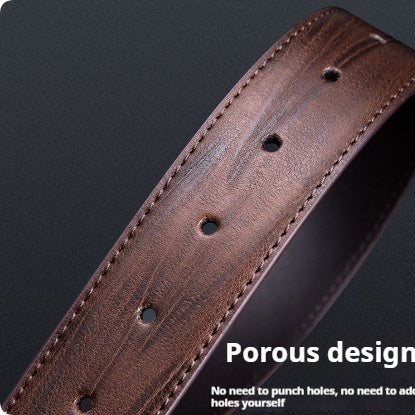 Men's Pin Buckle Leather Belt Leaf Pattern Three Colors
