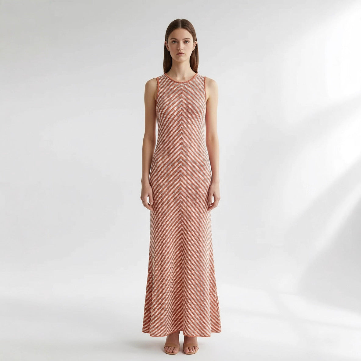 Chic Summer High-End Round Neck Striped  Fitted Bodycon Knit Dress