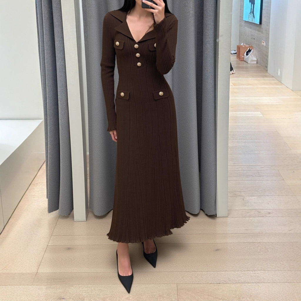 Long Sleeve Knit Dress with Waist-Cinching Design, Autumn/Winter Fashion Dress