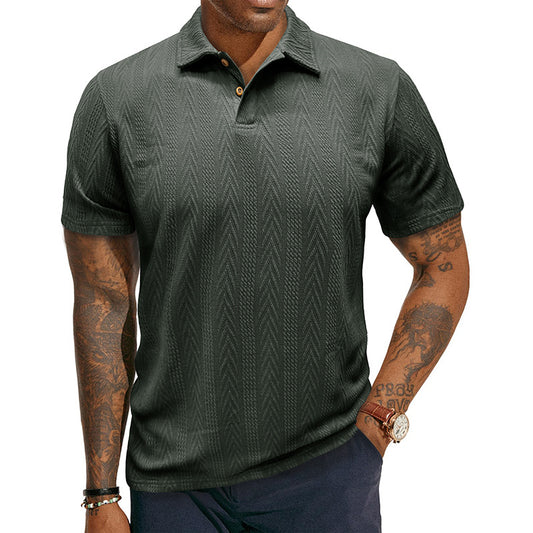 Men's Short-sleeve T-shirt With A Textured Turn-down Collar