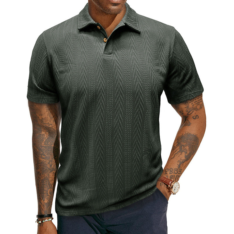 Men's Short-sleeve T-shirt With A Textured Turn-down Collar