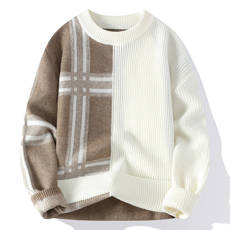 Mens Knitted Fashionable Casual Crew-Neck Sweater