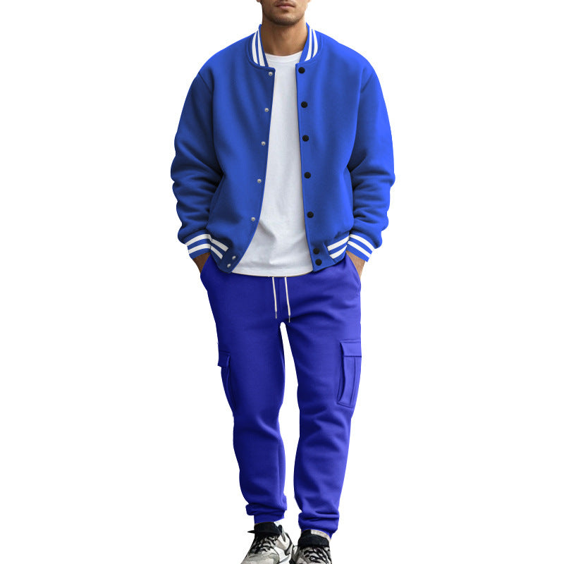 Stand Collar Baseball Uniform Trousers Fleece-lined Casual Coat Sports Suit