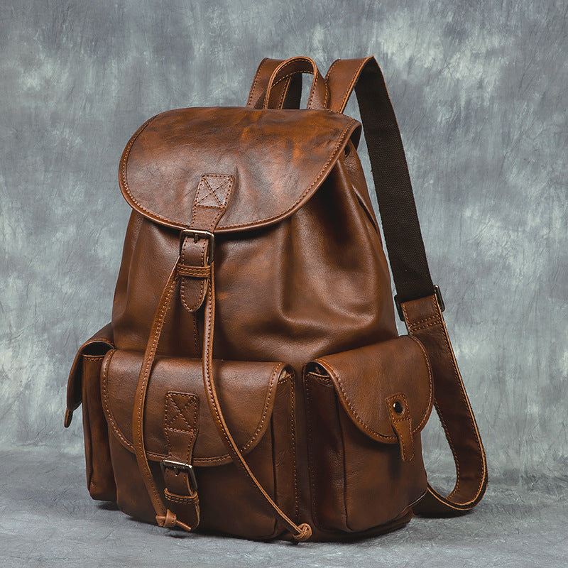 Genuine Leather Retro Backpack, Casual Soft Leather Bag, Hiking Backpack