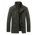 Men's Stand Collar Mid-length Multi-pocket Casual Jacket