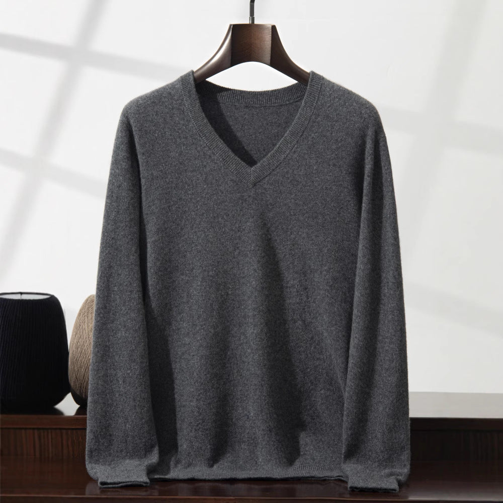 Mens Casual V-Neck Minimalist Knitted Sweater Top