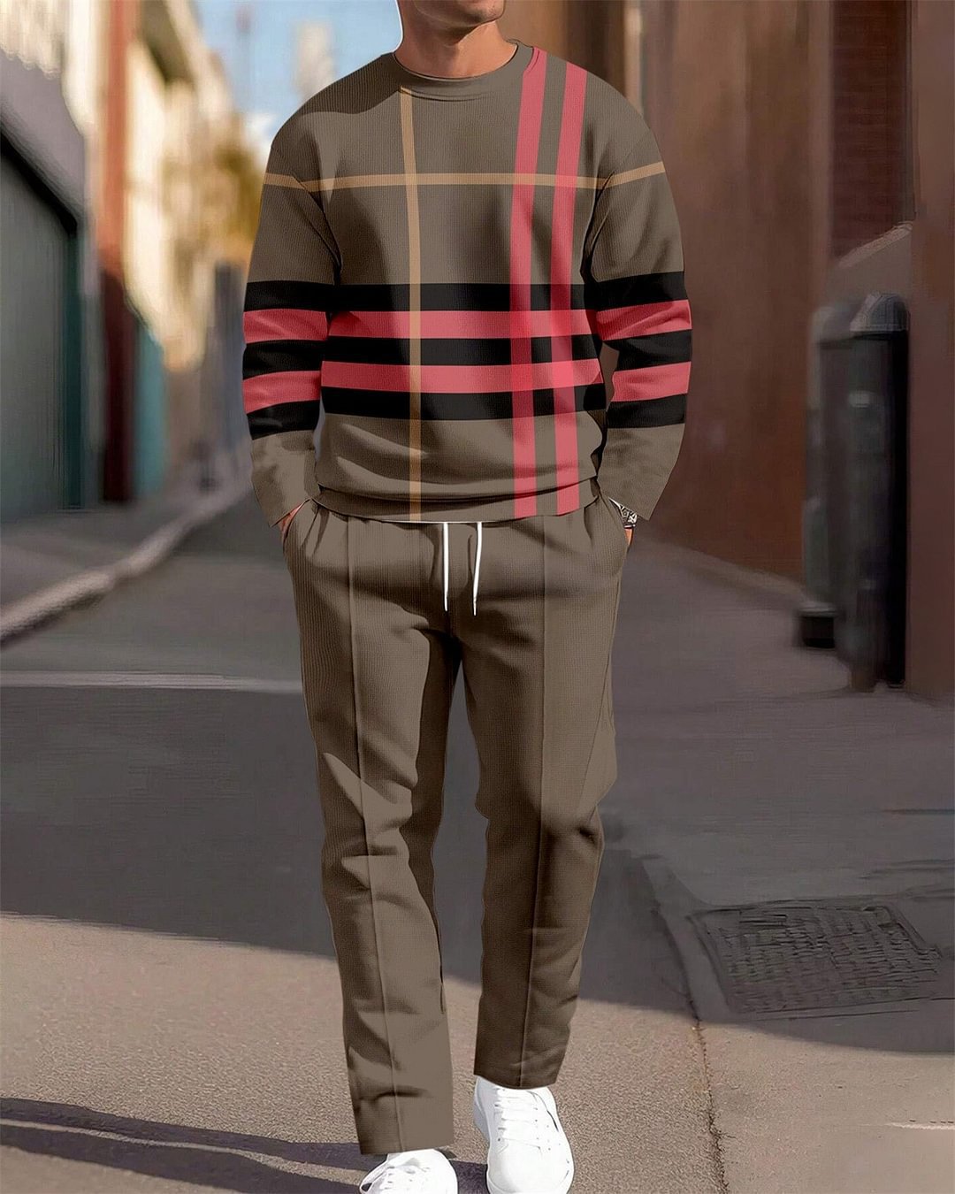 Autumn Casual Fashion Men's 3D Digital Print Round Neck Loose Sweatshirt And Sweatpants Set