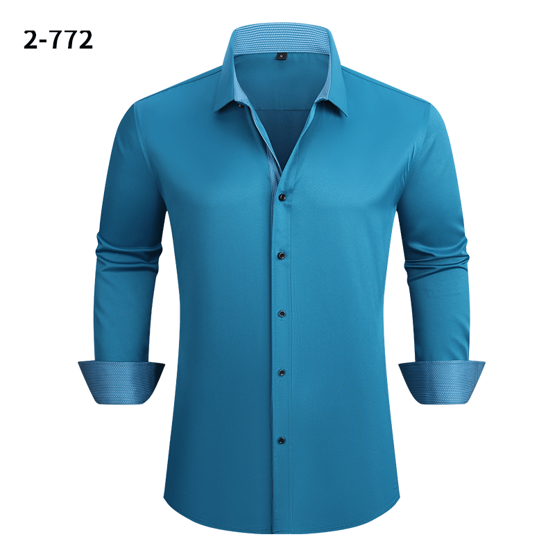 Men's Four-way Stretch Long-sleeved Shirt Color-blocking Business Casual