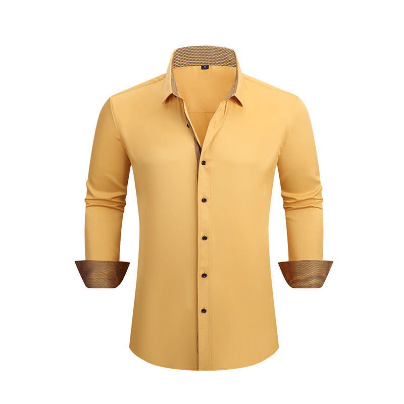 Men's Four-way Stretch Long-sleeved Shirt Color-blocking Business Casual