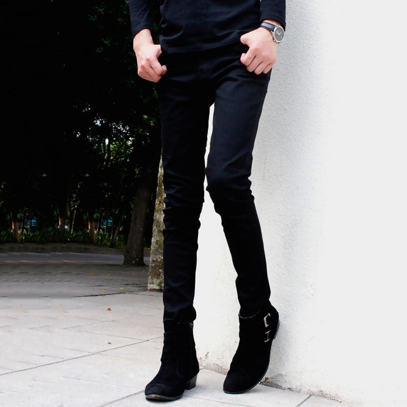 Mens Black Stretch Skinny Jeans Pencil Pants