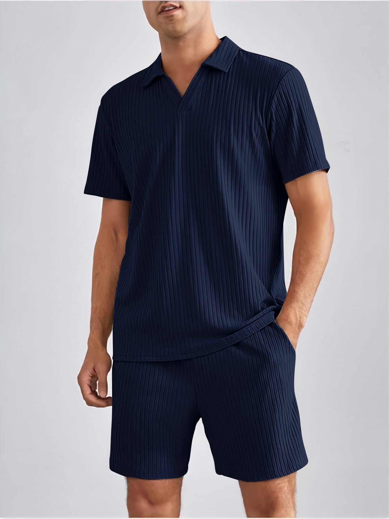 Fashion Casual Polo Short Sleeve Shirt Shorts Two-piece Set Men's Suit