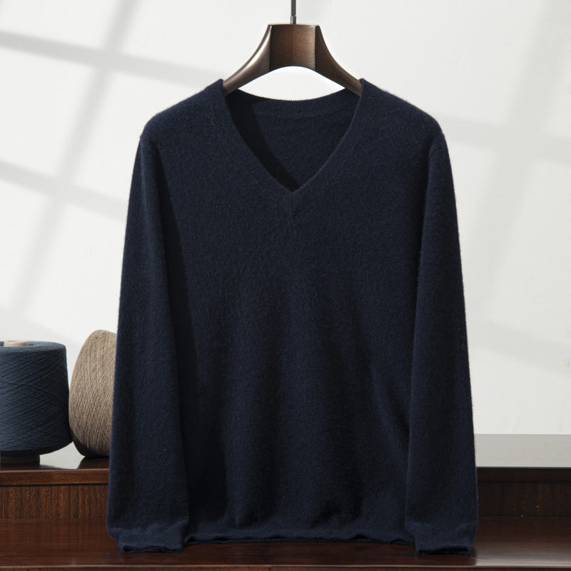Mens Casual V-Neck Minimalist Knitted Sweater Top