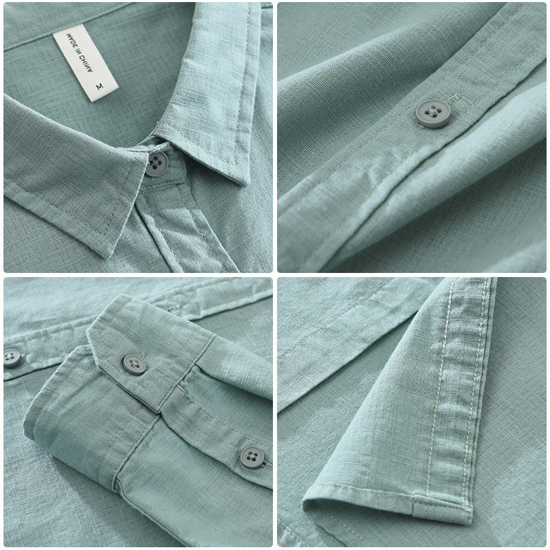 Men's Japanese Cotton Linen Long Sleeve shirt Blouse Fashion All-matching