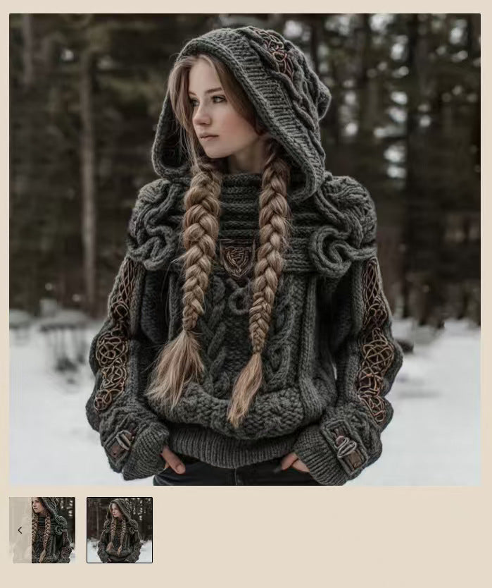 3D Digital Print Loose-Fit Hooded Sweater Cardigan Coat