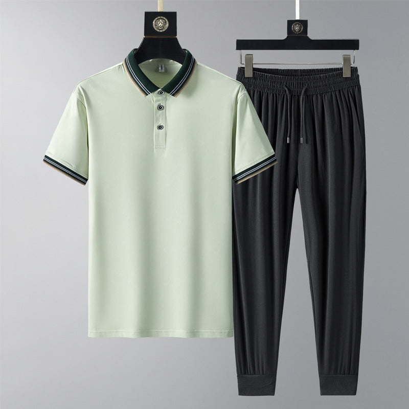 Summer Quick-drying Breathable Casual Long Pants Men's Polo Shirt Two-piece Suit