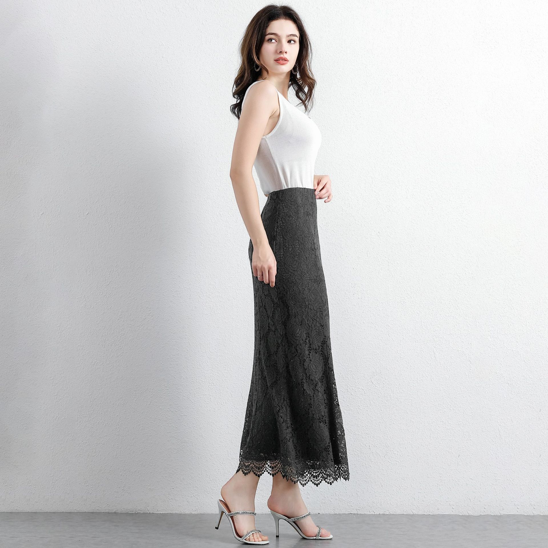 Hollow-out Rhinestone High-waist Figure-flattering Long Dress