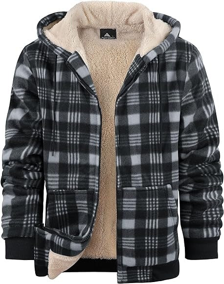Thick Cotton Coat With Plaid Pattern Long Sleeves Loose Fit And Hood