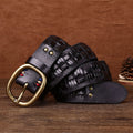 Men's Hand-woven First Layer Cow Leather Belt Personalized Punch-free Brass Buckle