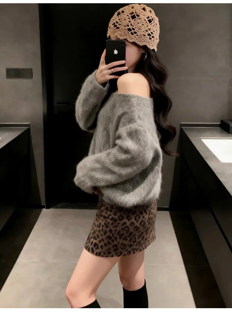 A-line Slimming Leopard-print Bodycon Skirt