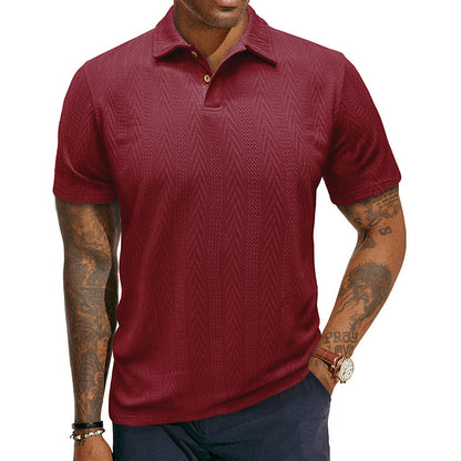 Men's Short-sleeve T-shirt With A Textured Turn-down Collar