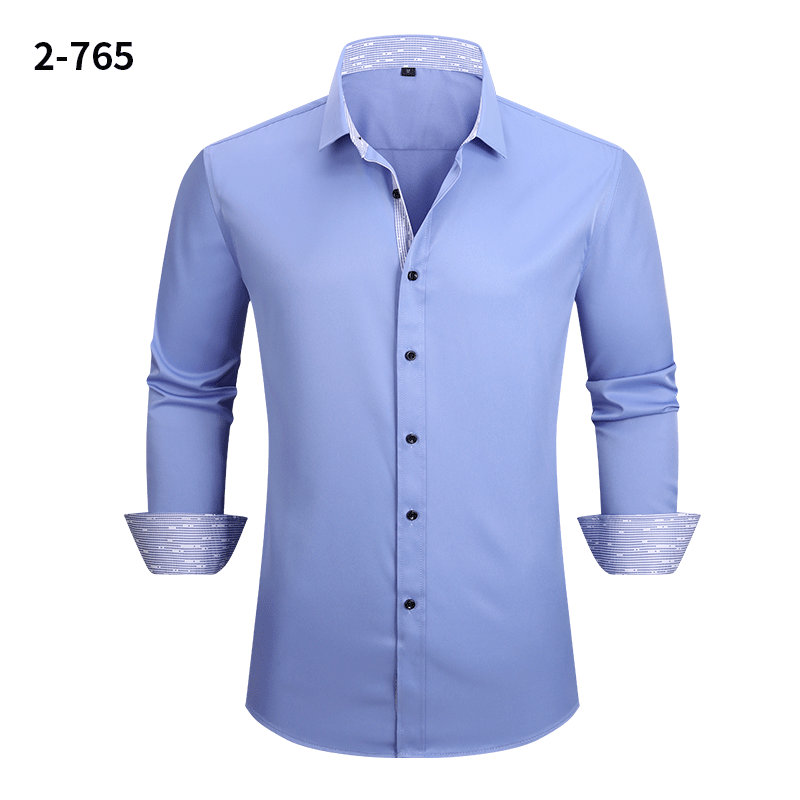 Men's Four-way Stretch Long-sleeved Shirt Color-blocking Business Casual