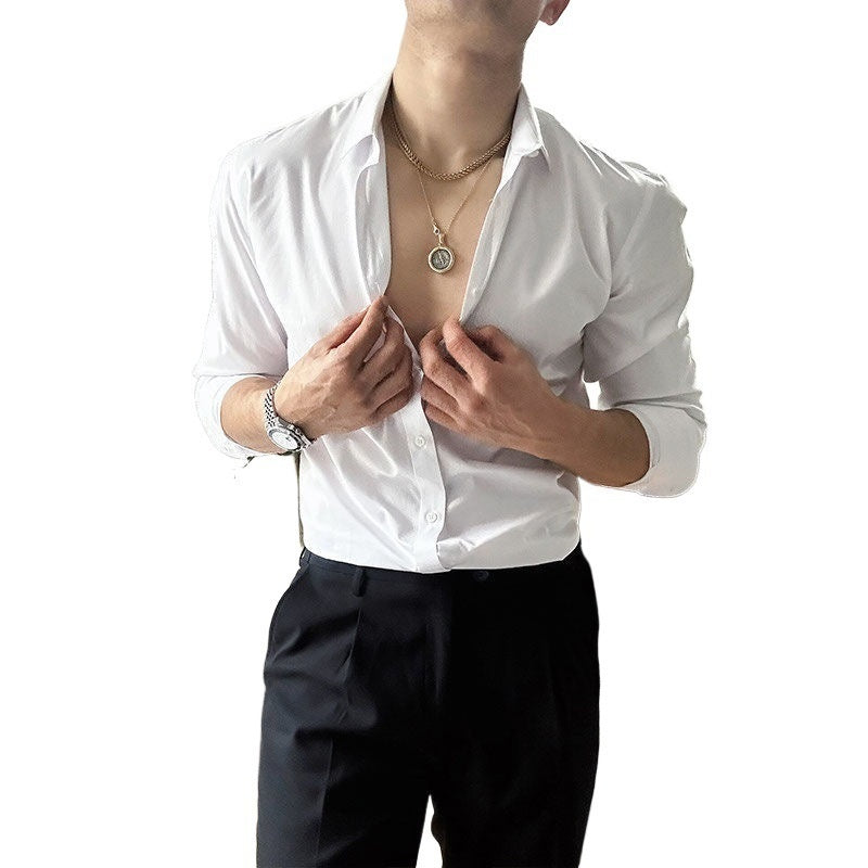 White Shirt Men's Desire-free Lace-up Long Sleeve Casual Large Size