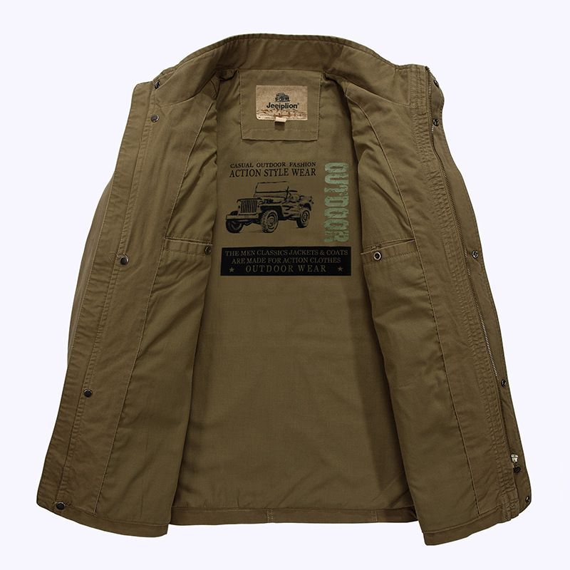 Men's Stand Collar Mid-length Multi-pocket Casual Jacket