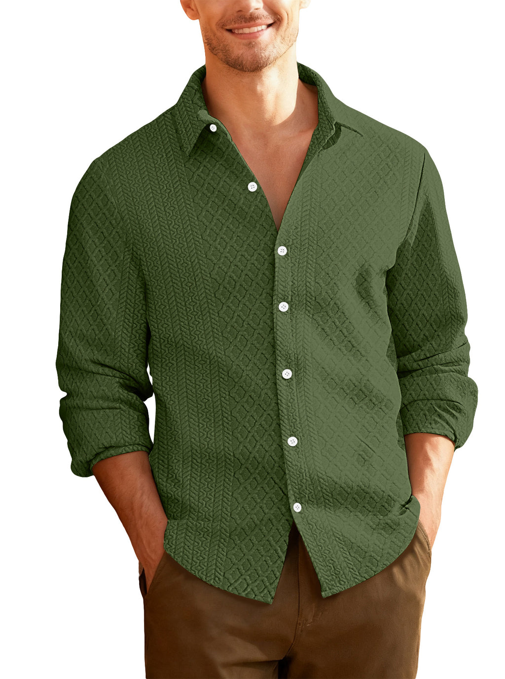 Knitted Floral Casual Sports Fashion Jacket Men's Lapel Long Sleeve Shirt