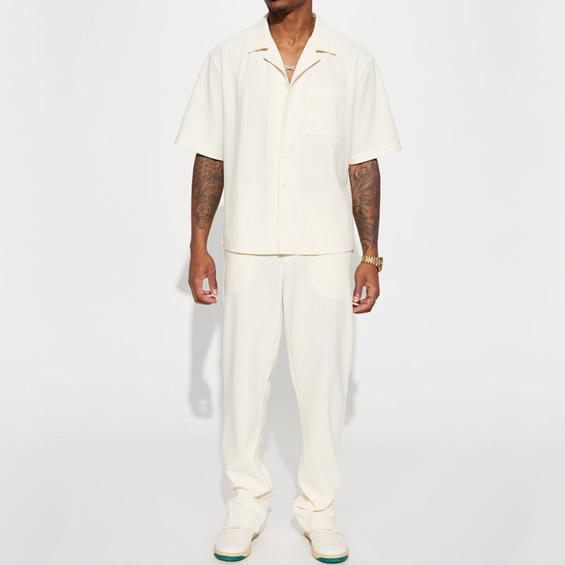 New Casual Loose Lapels Short-sleeved Trousers Trendy Men's Suit