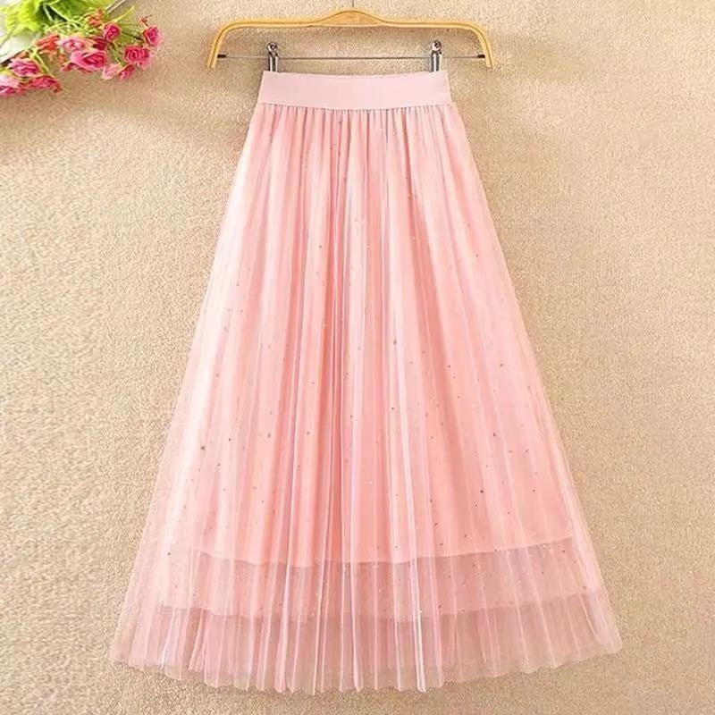 New Versatile High Waisted Slimming Mid Length Mesh Skirt For Women