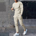 Spring Round Neck Long Sleeve T-shirt Trousers Solid Color Men's Two-piece Suit