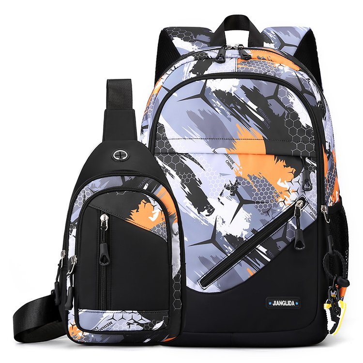 Mens Two-Piece Set Backpack And Chest Bag