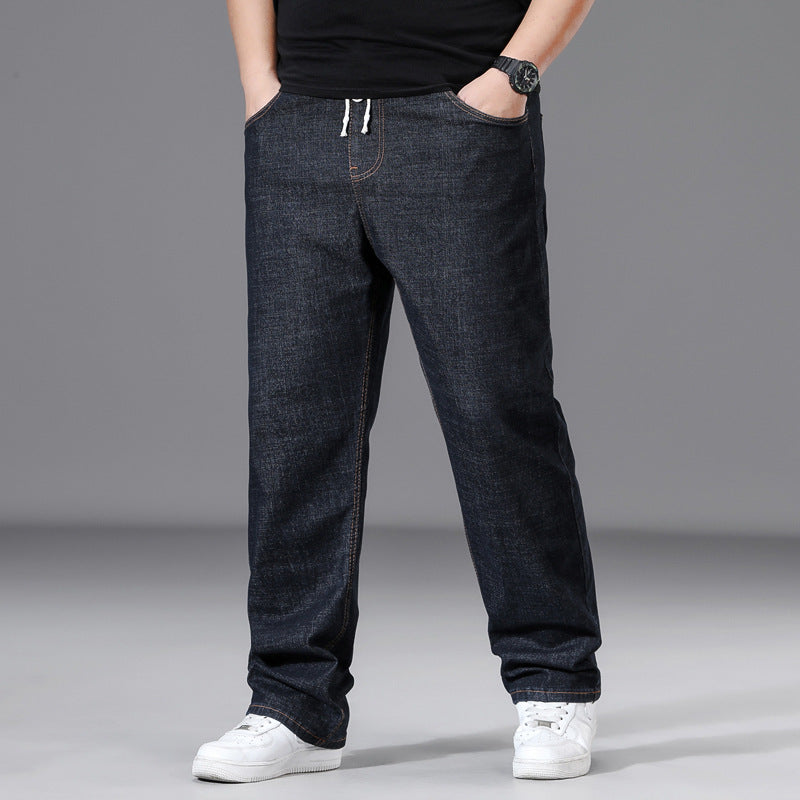 Loose-fit Straight-leg Plus-size Mens Baggy Pants With Elastic Waist