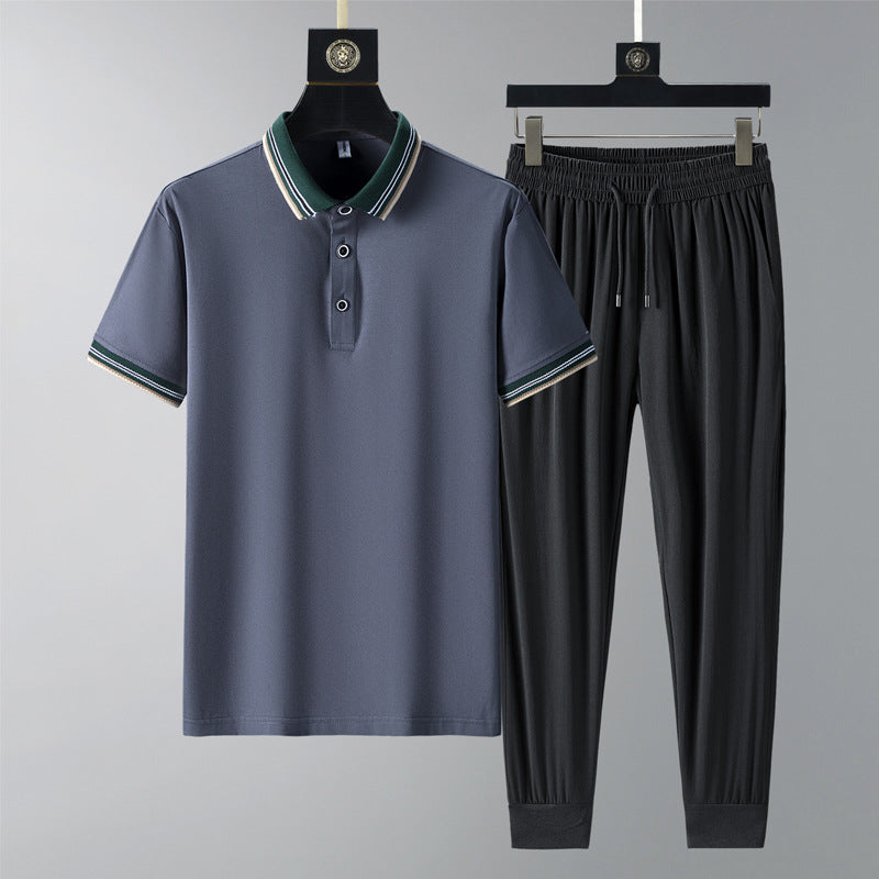 Summer Quick-drying Breathable Casual Long Pants Men's Polo Shirt Two-piece Suit