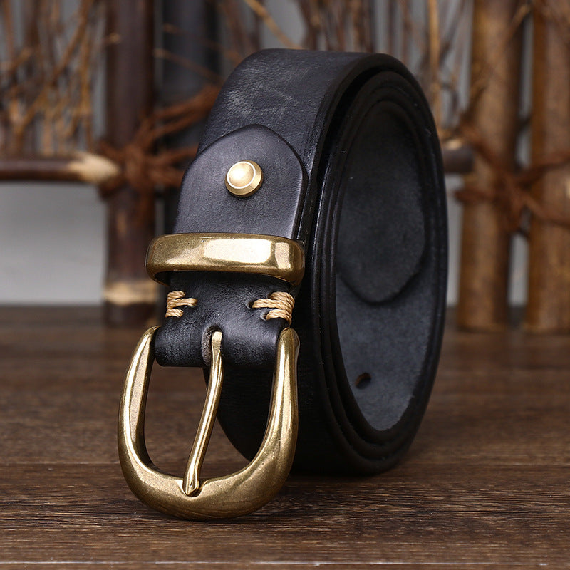 Leather Pin Buckle Vintage Distressed Cowhide Waistband