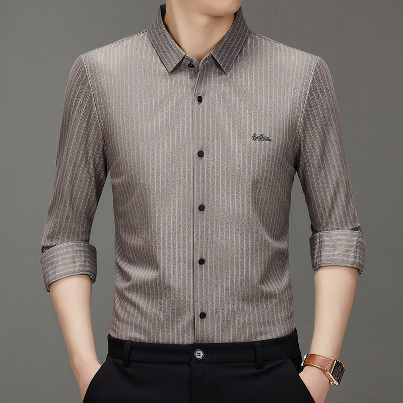 Men's Long-sleeved Shirt Fashion Casual Vertical Stripe Shirt