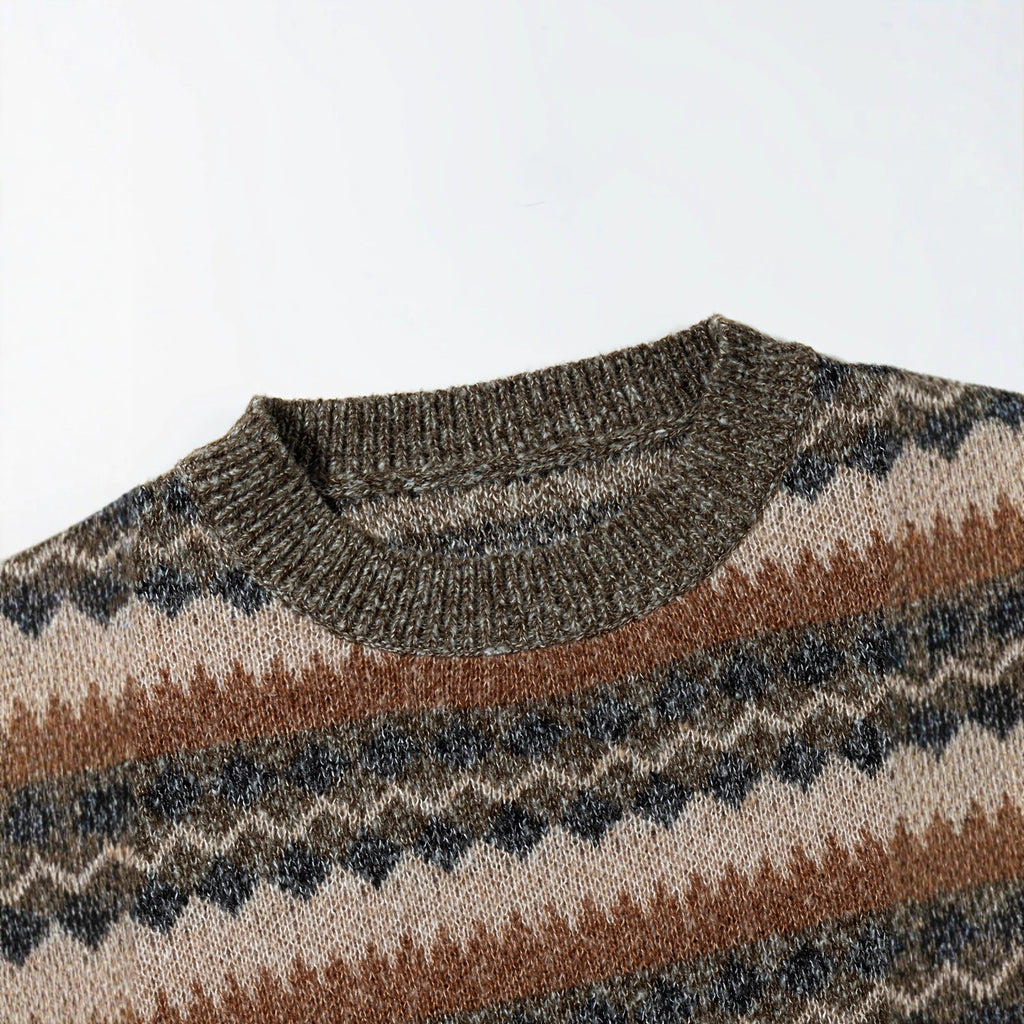 Mens Thickened Crew-Neck Pullover Sweater With Printed Design And Relaxed Fit