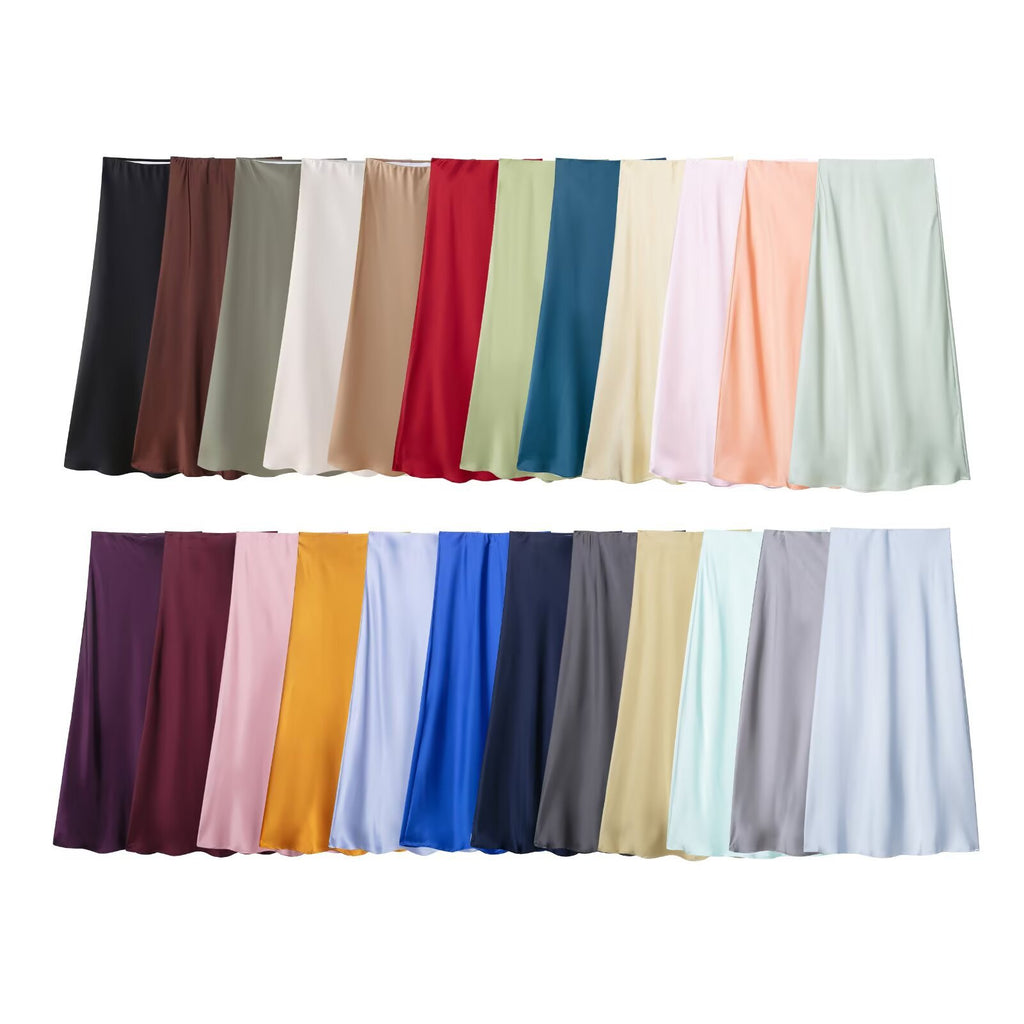 Womens Multicolor Satin-Feel High-Waisted Skirt